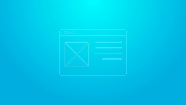 Línea rosa Icono de ventana del navegador aislado sobre fondo azul. Animación gráfica de vídeo 4K — Vídeo de stock
