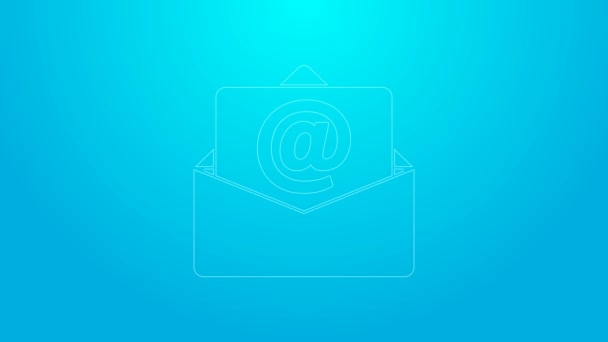 Rosa Linie Mail und E-Mail-Symbol isoliert auf blauem Hintergrund. Umschlag-Symbol E-Mail. E-Mail-Zeichen. 4K Video Motion Grafik Animation — Stockvideo