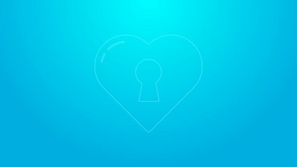 Rózsaszín vonal Szív kulcslyuk ikon elszigetelt kék alapon. Bezárt Szív. Szerelem szimbólum és kulcslyuk jel. 4K Videó mozgás grafikus animáció — Stock videók
