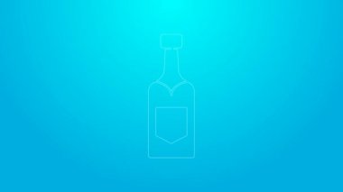 Mavi arka planda pembe çizgili şampanya şişesi ikonu var. 4K Video hareketli grafik canlandırması