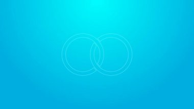 Pembe çizgili alyans ikonu mavi arkaplanda izole edilmiş. Gelin ve damat mücevher tabelası. Evlilik sembolü. Elmas yüzük. 4K Video hareketli grafik canlandırması