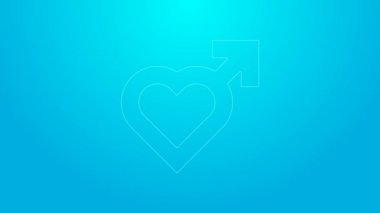Mavi arka planda erkek cinsiyet sembolü olan pembe çizgi kalbi. 4K Video hareketli grafik canlandırması