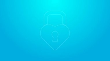 Mavi arka planda izole edilmiş kalp ikonu şeklinde pembe çizgi Castle. Kilitli Kalp. Aşk sembolü ve anahtar deliği işareti. 4K Video hareketli grafik canlandırması