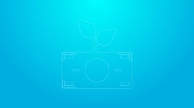 Kap ikonundaki pembe hat para fabrikası mavi arka planda izole edilmiş. İş yatırımı büyüme konsepti. Para tasarrufu ve yatırım. 4K Video hareketli grafik canlandırması