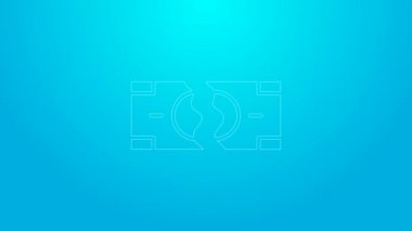 Pembe çizgi para banknotunu mavi arka planda izole edilmiş iki barış simgesine ayırıyor. 4K Video hareketli grafik canlandırması