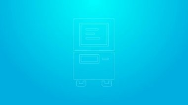 Pembe hat ATM - Otomatik veznedar makine simgesi mavi arkaplanda izole edildi. 4K Video hareketli grafik canlandırması