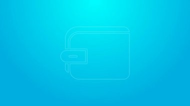 Pembe çizgili cüzdan simgesi mavi arkaplanda izole edilmiş. Çanta ikonu. Nakit tasarruf sembolü. 4K Video hareketli grafik canlandırması