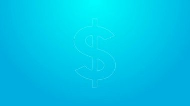 Mavi arkaplanda pembe çizgi dolar sembolü var. Nakit ve para, servet, ödeme sembolü. Kumarhane kumarı. 4K Video hareketli grafik canlandırması