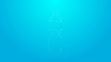 Mavi arka planda izole edilmiş pembe çizgili su ikonu. Soda su içme tabelası. 4K Video hareketli grafik canlandırması