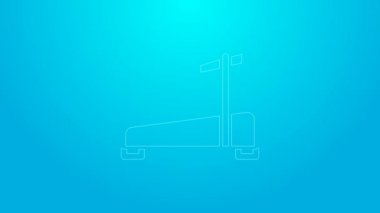 Pembe çizgi koşu bandı makine simgesi mavi arkaplanda izole edildi. 4K Video hareketli grafik canlandırması