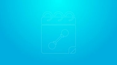 Pembe çizgi takvim uygunluk simgesi mavi arkaplanda izole edildi. Eğitim programı. 4K Video hareketli grafik canlandırması