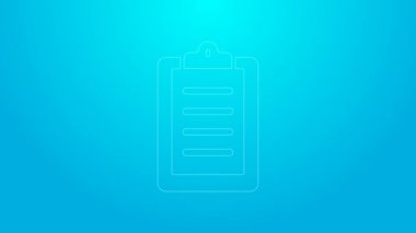 Pembe çizgi spor eğitim programı veya mavi arkaplanda izole edilmiş fitness planı simgesi. 4K Video hareketli grafik canlandırması