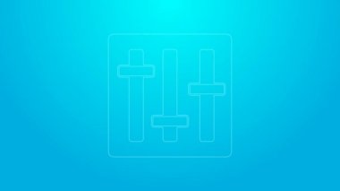 Pembe çizgi Ses Karıştırıcı simgesi mavi arkaplanda izole edildi. DJ ekipman kaydırma düğmeleri. Konsol karıştırılıyor. 4K Video hareketli grafik canlandırması