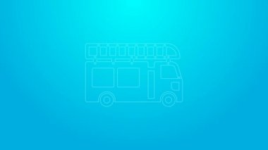 Pembe çizgili itfaiye aracı ikonu mavi arka planda izole edildi. İtfaiye. İtfaiyeciler acil durum aracı. 4K Video hareketli grafik canlandırması