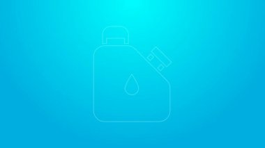 Mavi arka planda izole edilmiş yanıcı sıvılar için pembe çizgi kutusu. Yağ ya da biyoyakıt, patlayıcı kimyasallar, tehlikeli maddeler. 4K Video hareketli grafik canlandırması