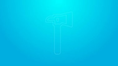 Pembe çizgili itfaiyeci balta ikonu mavi arka planda izole edilmiş. Yangın baltası. 4K Video hareketli grafik canlandırması