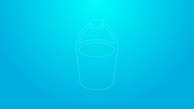 Pembe çizgi ateş kovası ikonu mavi arkaplanda izole edildi. Metal kova boş ya da ateşle savaşmak için su var. 4K Video hareketli grafik canlandırması