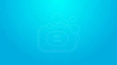 Pembe çizgi sabun simgesi mavi arkaplanda izole edilmiş. Köpüklü sabun çubuğu. 4K Video hareketli grafik canlandırması