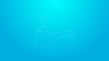 Pembe hat su musluğu simgesi mavi arkaplanda izole edildi. 4K Video hareketli grafik canlandırması