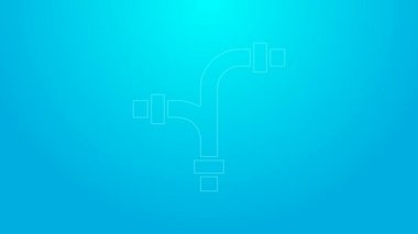 Pembe çizgi sanayi metalik boru ikonu mavi arka planda izole edildi. Tesisat boru hattının farklı şekillerde parçaları. 4K Video hareketli grafik canlandırması