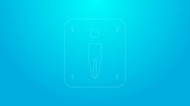 Pembe çizgili erkek tuvalet ikonu mavi arka planda izole edilmiş. Tuvalet tabelası. Lavaboda. 4K Video hareketli grafik canlandırması