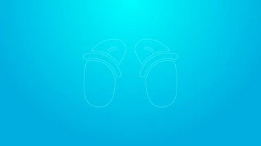 Pembe çizgili terlik simgesi mavi arkaplanda izole edildi. Plaj terlikleri tabelası. 4K Video hareketli grafik canlandırması