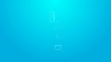 Pembe çizgi elektrikli diş fırçası ikonu mavi arkaplanda izole edilmiş. 4K Video hareketli grafik canlandırması