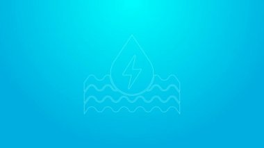 Pembe çizgi. Mavi arka planda izole edilmiş su enerji ikonu. Su damlacıklarıyla ekoloji kavramı. Alternatif enerji kavramı. 4K Video hareketli grafik canlandırması