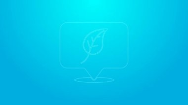 Mavi arkaplanda yaprak simgesi olan pembe çizgi konumu. Çevre enerjisi kavramı. Alternatif enerji kavramı. 4K Video hareketli grafik canlandırması