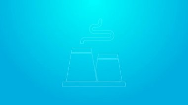 Pembe çizgi fabrika simgesi mavi arkaplanda izole edildi. Endüstriyel bina. 4K Video hareketli grafik canlandırması