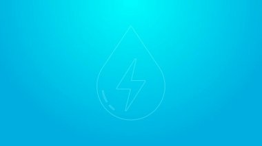 Pembe çizgi. Mavi arka planda izole edilmiş su enerji ikonu. Su damlacıklarıyla ekoloji kavramı. Alternatif enerji kavramı. 4K Video hareketli grafik canlandırması