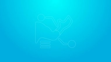 Pembe çizgi protez el ikonu mavi arka planda izole edildi. Biyonik kolun gelecekteki konsepti, robot mekanik el. 4K Video hareketli grafik canlandırması