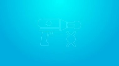 Pembe çizgi, sıvı tabancayı biyolojik laboratuvar simgesinde mavi arka planda izole ettim. 4K Video hareketli grafik canlandırması