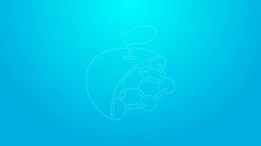 Pembe çizgi biyolojik yapı ikonu mavi arkaplanda izole edilmiş. Genetik olarak modifiye edilmiş organizma ve yiyecek. 4K Video hareketli grafik canlandırması