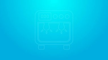 Pembe çizgi biyo-sosyal kutu simgesi mavi arkaplanda izole edildi. 4K Video hareketli grafik canlandırması