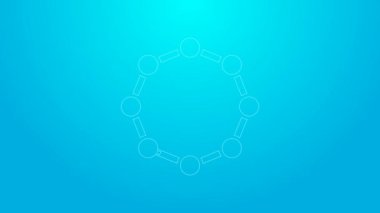 Pembe çizgi kimyasal formül ikonu mavi arkaplanda izole edildi. Yenilikçi tıp, sağlık, araştırma ve bilim için soyut altıgen. 4K Video hareketli grafik canlandırması