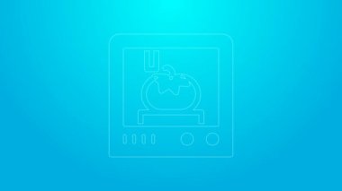 Pembe çizgi 3D baskı teknolojisi ikonu mavi arkaplanda izole edildi. 4K Video hareketli grafik canlandırması