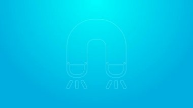 Mıknatıs pembe çizgi simgesi mavi arkaplanda izole edildi. At nalı mıknatısı, manyetizma, manyetizma, çekim. 4K Video hareketli grafik canlandırması