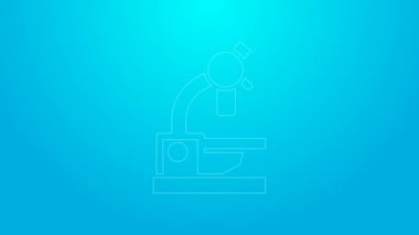 Pembe çizgi Microscope simgesi mavi arkaplanda izole edildi. Kimya, ilaç aleti, mikrobiyoloji büyütme aracı. 4K Video hareketli grafik canlandırması