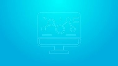 Laptop ikonundaki pembe çizgi genetik modifikasyonu mavi arka planda izole edildi. DNA analizi, genetik testler, klonlama. 4K Video hareketli grafik canlandırması