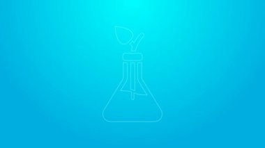 Pembe çizgili bitki yetiştirme ikonu mavi arka planda izole edilmiş. Test tüplerinde büyüyen bitkiler. Organik gıda, tarım ve hidrofonik. 4K Video hareketli grafik canlandırması