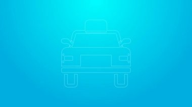 Mavi arka planda pembe çizgili taksi ikonu var. 4K Video hareketli grafik canlandırması