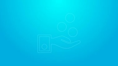 Pembe hat. İnsanlar servis elemanlarına bahşiş veriyor. Restoran ve otel ikonu mavi arka planda. Parayı nakit parayla oteldeki otel servisine veriyor. 4K Video hareketli grafik canlandırması