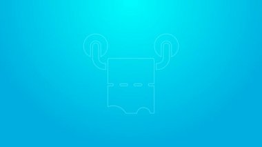 Pembe çizgili tuvalet kağıdı rulosu simgesi mavi arkaplanda izole edilmiş. 4K Video hareketli grafik canlandırması