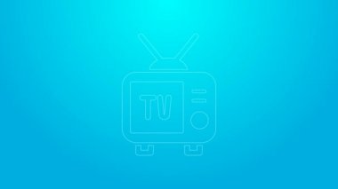 Pembe çizgi Retro TV simgesi mavi arkaplanda izole edildi. Televizyon tabelası. 4K Video hareketli grafik canlandırması