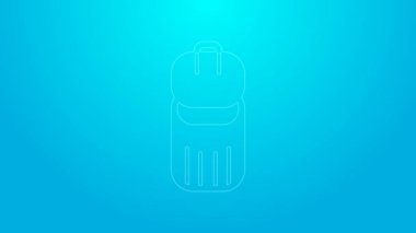 Pembe çizgi çöp kutusu simgesi mavi arkaplanda izole edildi. Çöp kutusu tabelası. Sepet simgesini geri dönüştür. Ofis çöpü ikonu. 4K Video hareketli grafik canlandırması