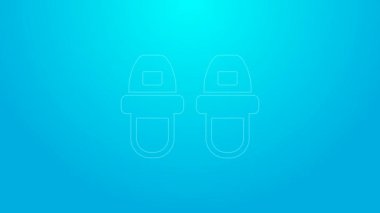 Pembe çizgili otel terlikleri ikonu mavi arka planda izole edilmiş. Parmak arası terlik işareti. 4K Video hareketli grafik canlandırması
