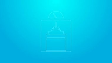 Pembe çizgi kaldırma simgesi mavi arkaplanda izole edildi. Asansör sembolü. 4K Video hareketli grafik canlandırması