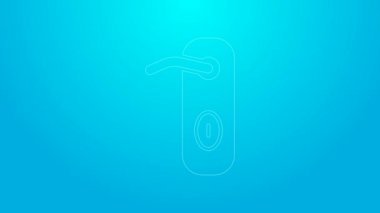 Pembe çizgi kapı kolu simgesi mavi arkaplanda izole edildi. Kapı kilidi işareti. 4K Video hareketli grafik canlandırması