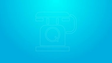 Pembe hat telefon ahizesi simgesi mavi arkaplanda izole edildi. Telefon işareti. 4K Video hareketli grafik canlandırması